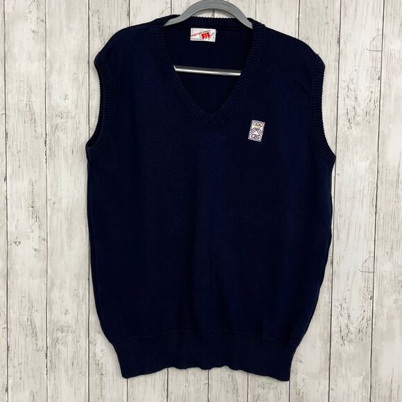 Vintage CBS News Olympics 3 Strikes Sleeveless V-Neck Knit Pullover Vest - Picture 1 of 6